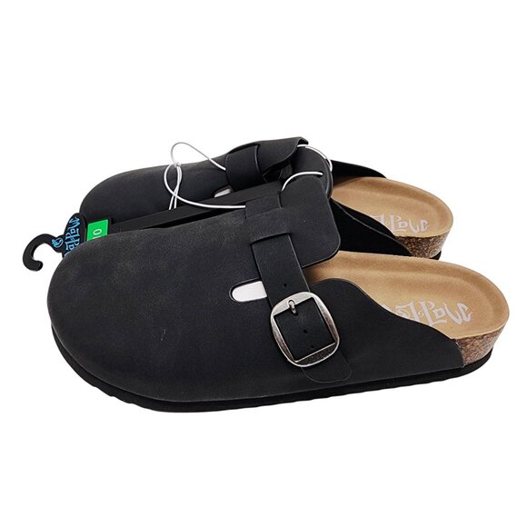 Malibu Womens Black Suede-Like Slip-On Buckle Sandals Size 10 Cork Footbed - Picture 1 of 5
